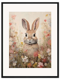Gerahmter Kunstdruck Kaninchen im Blumenfeld