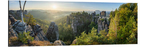 Quadro em alumínio Bastei Bridge at sunrise in Saxon Switzerland