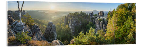 Cuadro de plexi-alu Bastei Bridge at sunrise in Saxon Switzerland