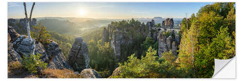 Självhäftande poster Bastei Bridge at sunrise in Saxon Switzerland