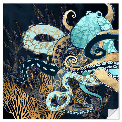 Sticker mural Metallic Octopus II