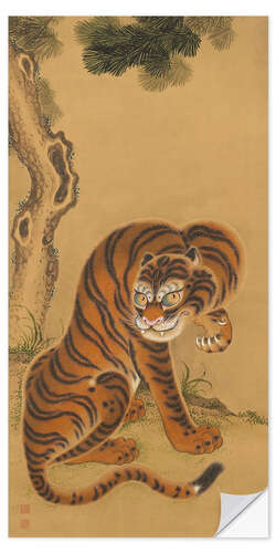 Autocolante decorativo Tiger Cleaning Its Paw, Matsui Keichū