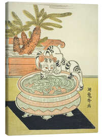 Canvastavla Cat Pawing at Goldfish, Isoda Koryusai