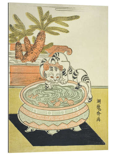 Galleritryk Cat Pawing at Goldfish, Isoda Koryusai