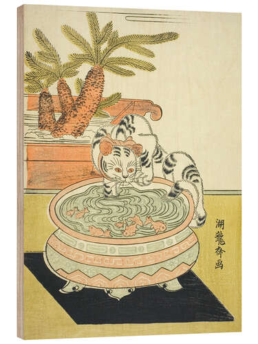 Wood print Cat Pawing at Goldfish, Isoda Koryusai