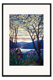 Gerahmter Kunstdruck Buntglasfenster Magnolien und Iris, Tiffany 1908