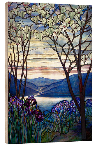 Tableau en bois Vitrail Magnolias et Iris, Tiffany 1908