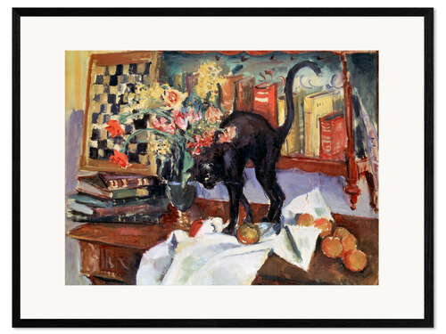 Gerahmter Kunstdruck Stillleben mit Katze, Jean Joveneau