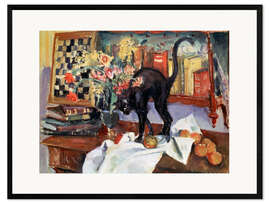 Gerahmter Kunstdruck Stillleben mit Katze, Jean Joveneau