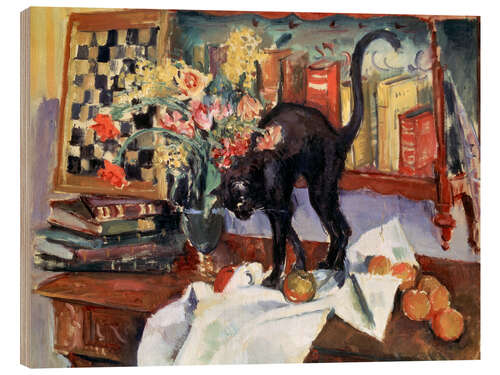 Tableau en bois Still Life with a Cat, Jean Joveneau