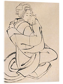 Acrylglasbild  Dame, die eine Katze hält - Katsushika Hokusai