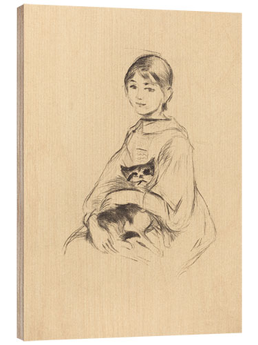 Wood print Little Girl with Cat