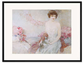 Gerahmter Kunstdruck Porträt einer Frau mit einer Katze und Rosen