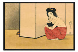 Gerahmter Kunstdruck Frau mit schwarzer Katze, Friedrich Capelari