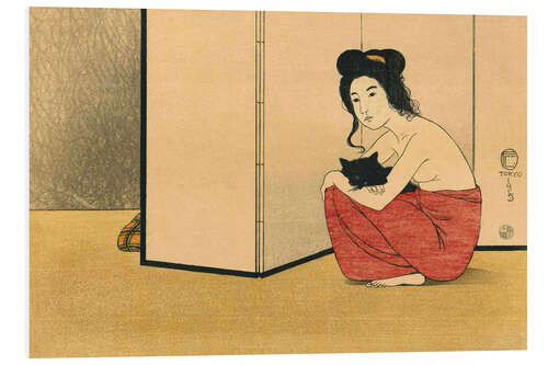 Foam board print Woman Holding a Black Cat, Friedrich Capelari