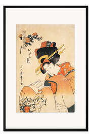Gerahmter Kunstdruck Die Kurtisane Obokokiku liest einen Brief, Kitagawa Tsukimaro