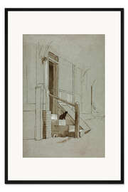 Gerahmter Kunstdruck Katze vor der Haustür