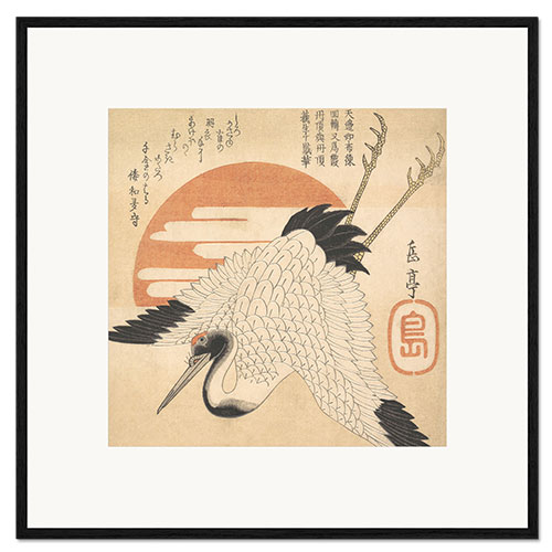 Ingelijste kunstdruk White Crane Flying Across the Sun's Disc