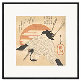 Ingelijste kunstdruk White Crane Flying Across the Sun's Disc