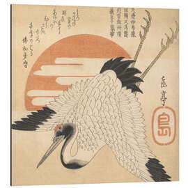 Magnettafel Weißer Kranich, der über die Scheibe der Sonne fliegt