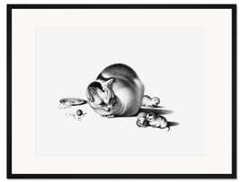 Gerahmter Kunstdruck Katze und Kätzchen