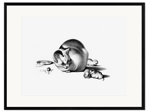 Gerahmter Kunstdruck Katze und Kätzchen