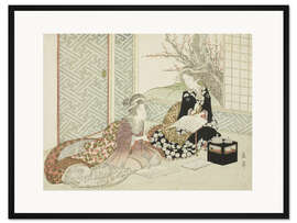 Gerahmter Kunstdruck Zwei Frauen lesen - Yashima Gakutei