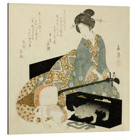 Aluminium print Woman with Shamisen and Cat