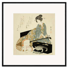 Framed art print Woman with Shamisen and Cat