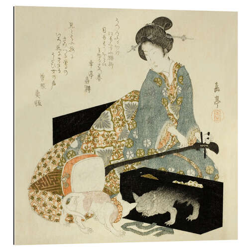 Gallery Print Frau mit Shamisen und Katze