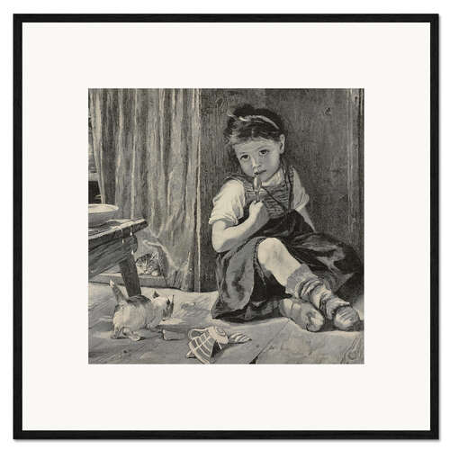 Framed art print Young girl and a kitten which broke a cup