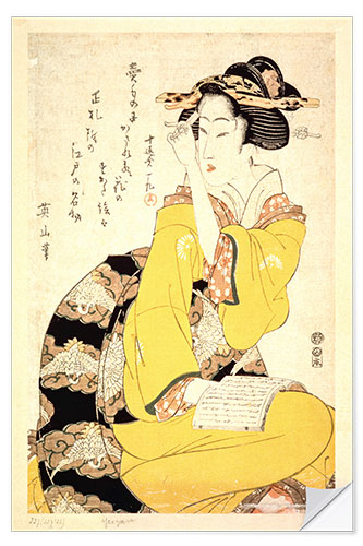 Selvklæbende plakat A Geisha Reading a Book, Kikugawa Eizan