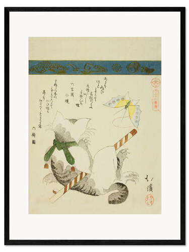 Framed art print Cat Playing with a Toy Butterfly, "Thirty-six Pictures of Birds"