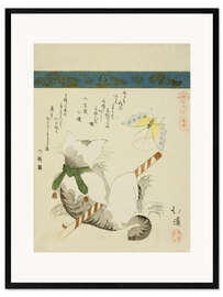 Impression artistique encadrée Cat Playing with a Toy Butterfly, "Thirty-six Pictures of Birds"
