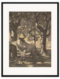 Gerahmter Kunstdruck Ein Mann liest im Garten, 1865