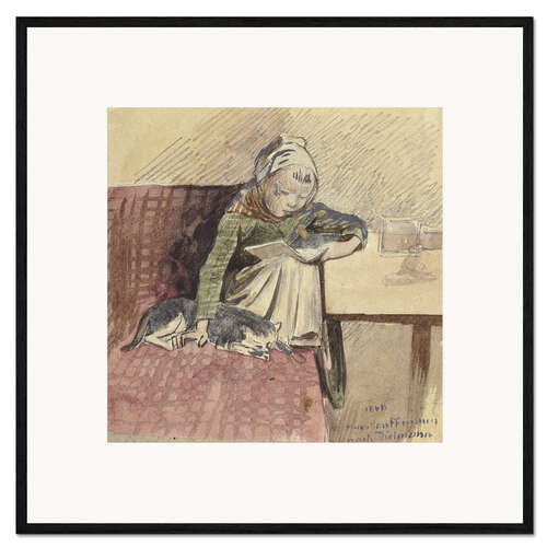 Framed art print Reading Child with Cat, Hugo Kauffmann, 1860