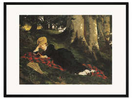 Gerahmter Kunstdruck Lesende Frau im Wald, Gyula Benczúr, 1875