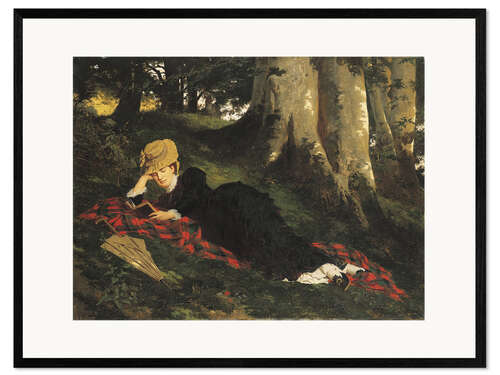 Impressão artística com moldura Woman Reading in the Forest, Gyula Benczúr, 1875