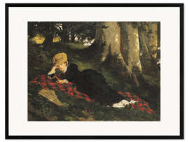 Ingelijste kunstdruk Woman Reading in the Forest, Gyula Benczúr, 1875