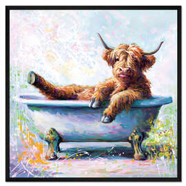 Gerahmter Kunstdruck Baby Hochlandrind in der Wanne