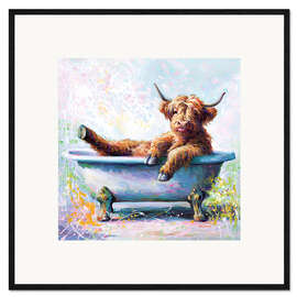 Gerahmter Kunstdruck Baby Hochlandrind in der Wanne