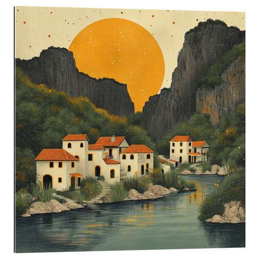 Gallery print Peaceful village in the river valley