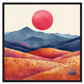 Gerahmter Kunstdruck Mohnfeld bei Sonnenuntergang - DejaReve