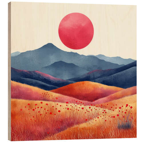 Stampa su legno Poppy Field at Sunset