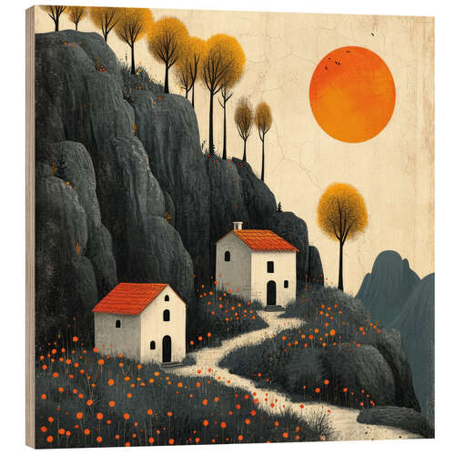 Wood print Two tiny houses