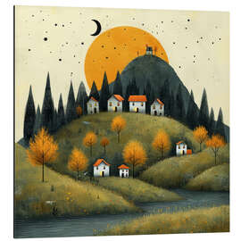 Magnettafel Bergdorf und Abendsonne