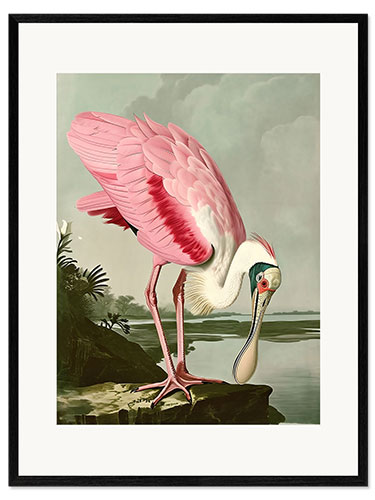 Ingelijste kunstdruk Roseate Spoonbill after Audubon