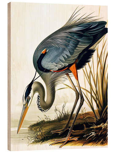 Wood print Blue Heron after Audubon