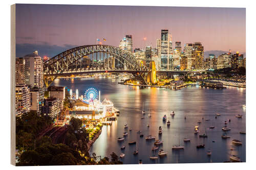 Stampa su legno Night at Sydney Harbour