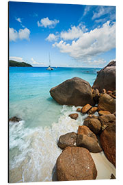 Tableau en aluminium Ocean and rocks, Seychelles